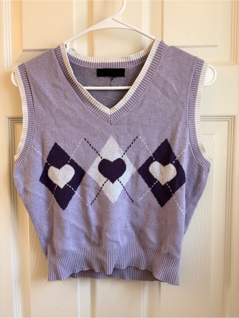 Scene Weaver Lavender and Dark Purple Argyle Heart V-Neck Sweater Vest